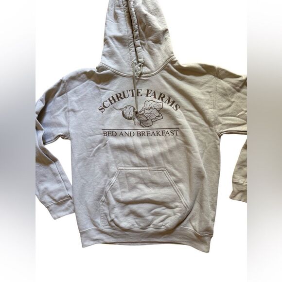 Gildan The Office Tan "Schrute Farms Bed and Breakfast" Hooded Sweatshirt Small - Picture 2 of 5